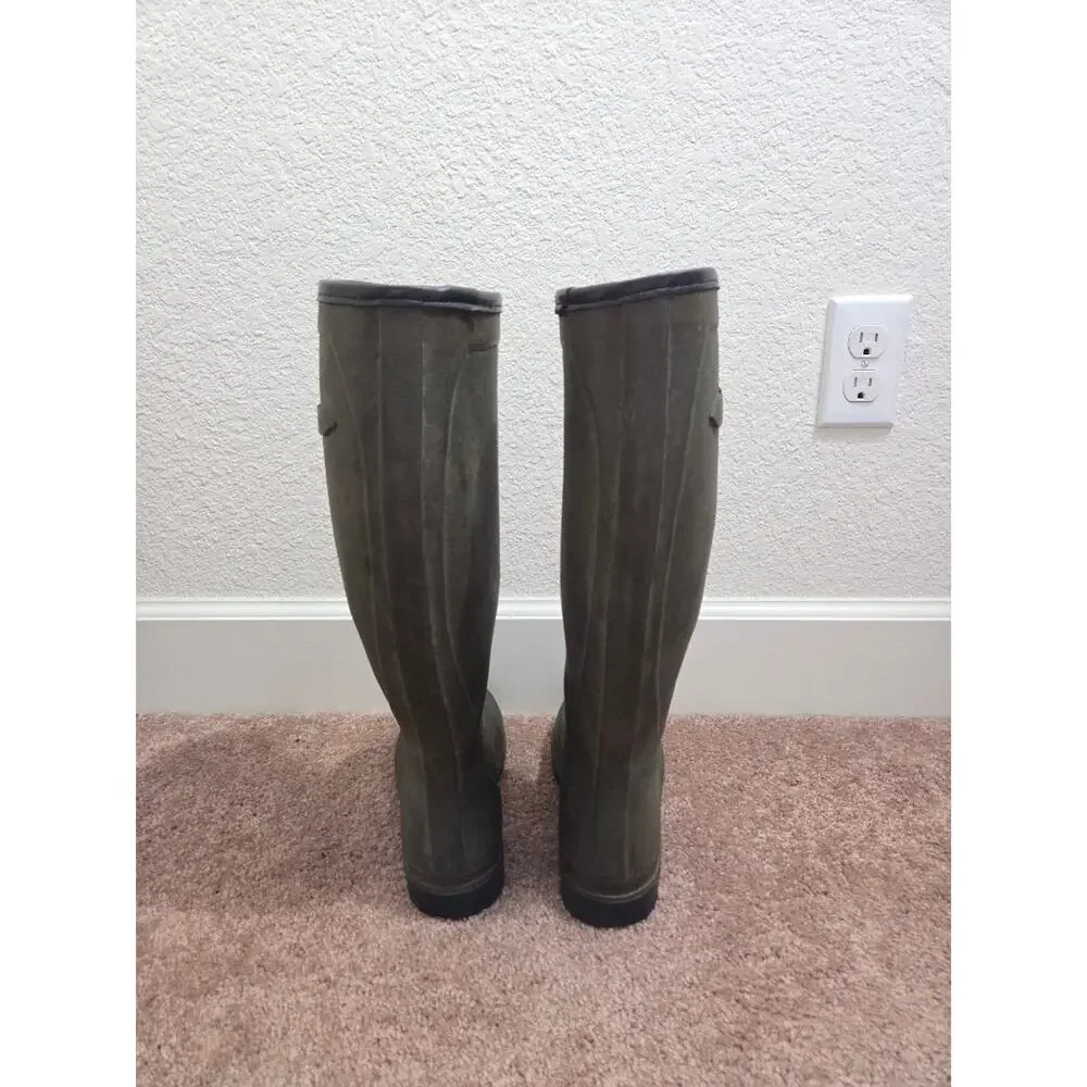 Le Chameau Hunting Green Plaid Tartan Lined Rubber Tall Wellington Boots Size 41